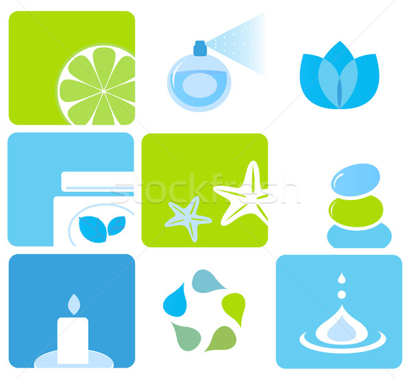 Natural cosmetics and spa icons and elements - blue, green Stock photo © lordalea