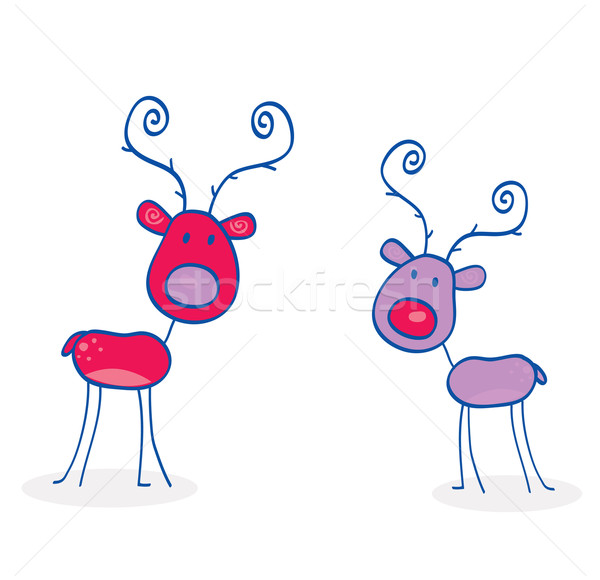 Stock photo: Doodle Christmas Reindeers Isolated On White
