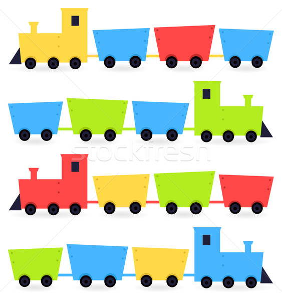 [[stock_photo]]: Puéril · cartoon · coloré · trains · isolé · blanche