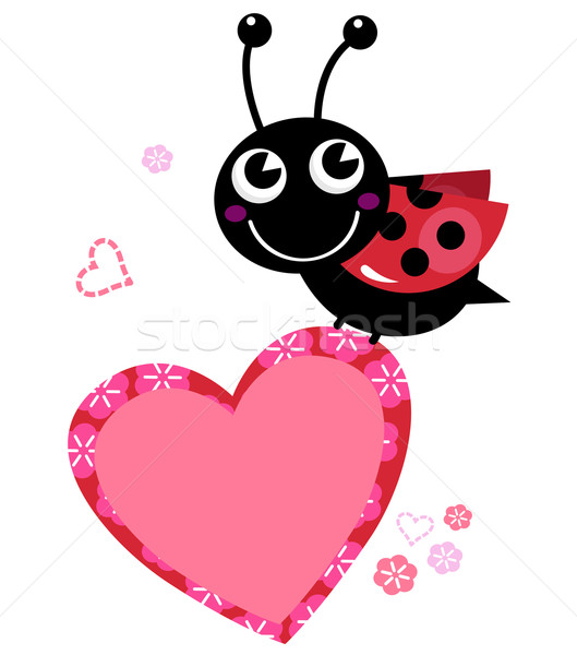 Cute flying Ladybug holding heart isolated on white Stock photo © lordalea