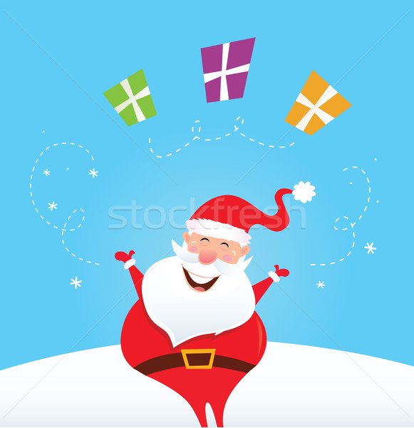 Happy Santa Claus juggling christmas presents Stock photo © lordalea