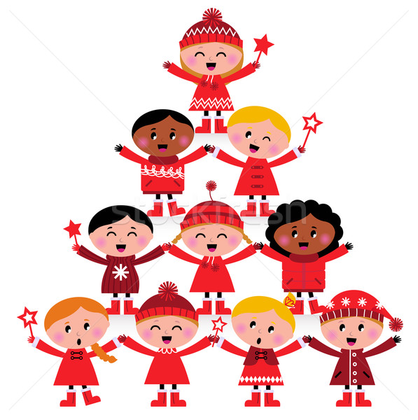 Natal multicultural crianças árvore isolado branco Foto stock © lordalea