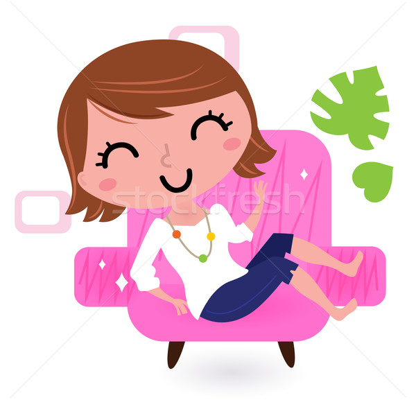 Mulher relaxante sofá isolado branco bonitinho Foto stock © lordalea