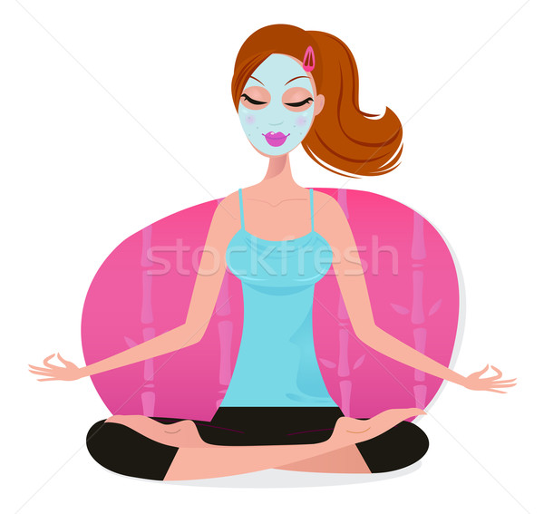 Cute young Woman with Facial mask doing yoga pose - pink  Stock photo © lordalea