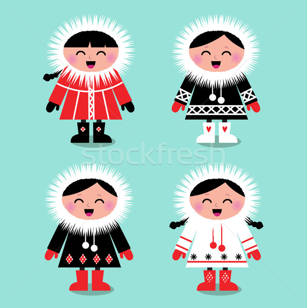 Cute eskimo kids group isolated on white ( vector ) Stock photo © lordalea