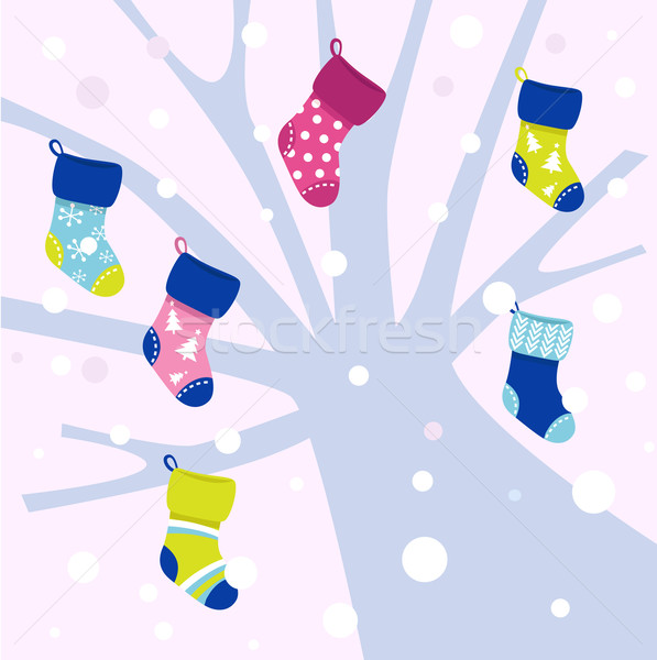 Weihnachten Socken Winter Baum hinter Stock foto © lordalea