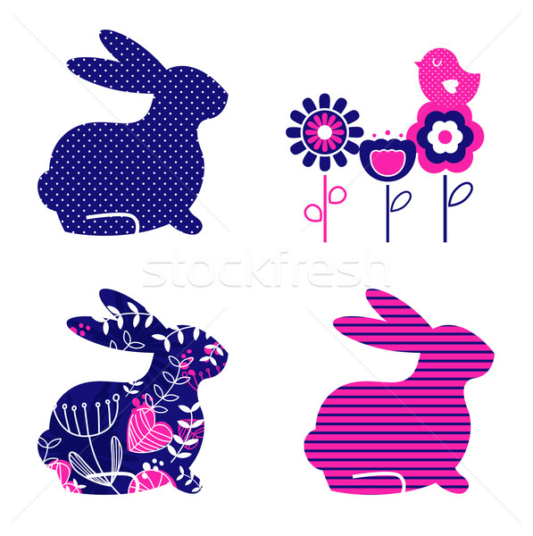 Foto stock: Retro · primavera · Pascua · elementos · aislado · blanco