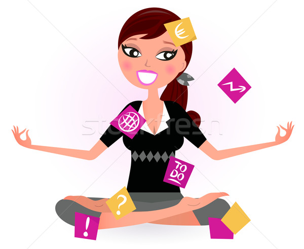 Stressed business Woman covered with many Notes isolated on whit Stock photo © lordalea