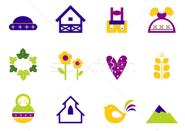 Folk, nature and traditional design icons and ornament elements Stock photo © lordalea