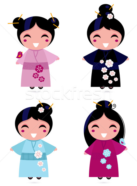 Cute geisha zestaw odizolowany biały mały Zdjęcia stock © lordalea