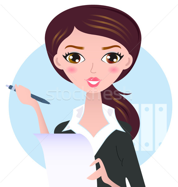 Jungen business woman Stift isoliert weiß Büro Stock foto © lordalea