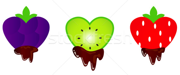Valentin nap csokoládé gyümölcsös szívek gyűjtemény izolált Stock fotó © lordalea