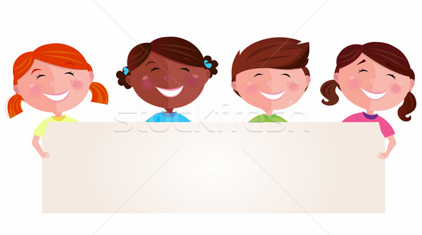 Stock photo: Cute Multicultural Kids Holding A Blank Banner
