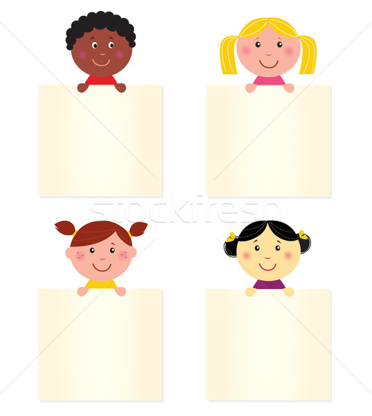 Bonitinho feliz multicultural crianças bandeira quatro Foto stock © lordalea