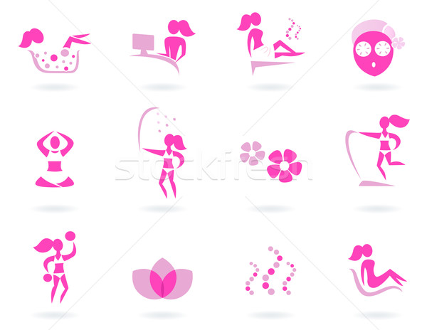 Rózsaszín fürdő wellness sport női ikonok Stock fotó © lordalea