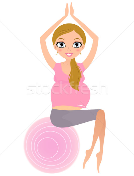 Frumos femeie gravida şedinţei pilates exercita bilă Imagine de stoc © lordalea