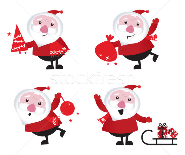 Foto stock: Bonitinho · desenho · animado · papai · noel · conjunto · isolado · branco