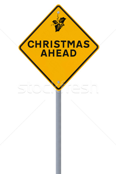 Christmas znak drogowy przed odizolowany biały Zdjęcia stock © lorenzodelacosta