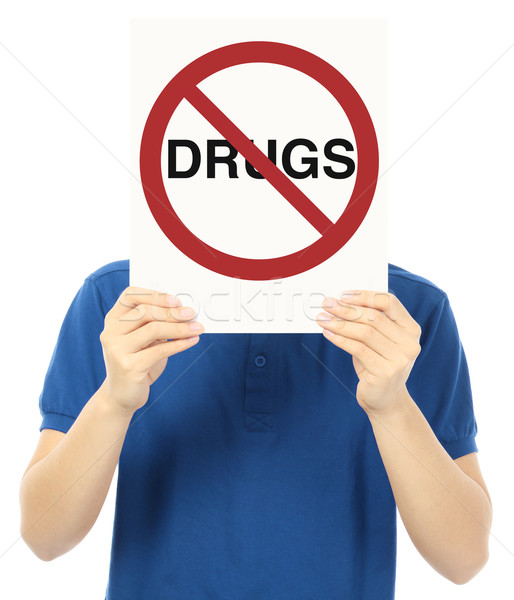 Foto stock: Drogas · no · permitido · irreconocible · joven