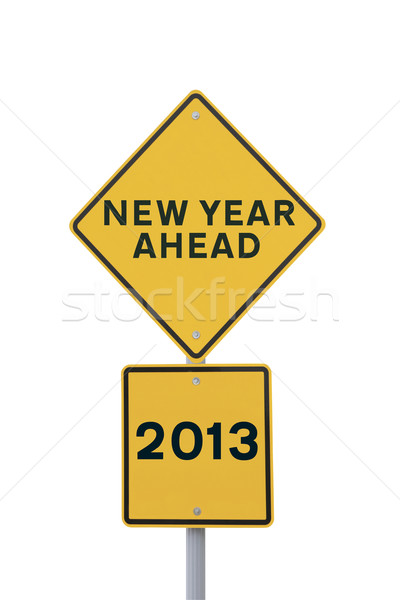 Новый год впереди новых дорожный знак изолированный белый Сток-фото © lorenzodelacosta