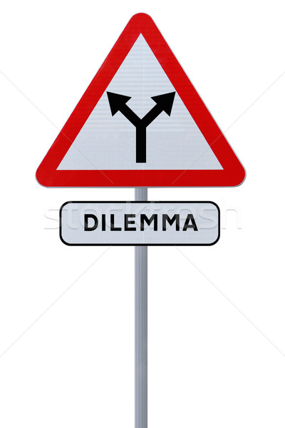 Dilema placa sinalizadora escolha estrada seta amarelo Foto stock © lorenzodelacosta