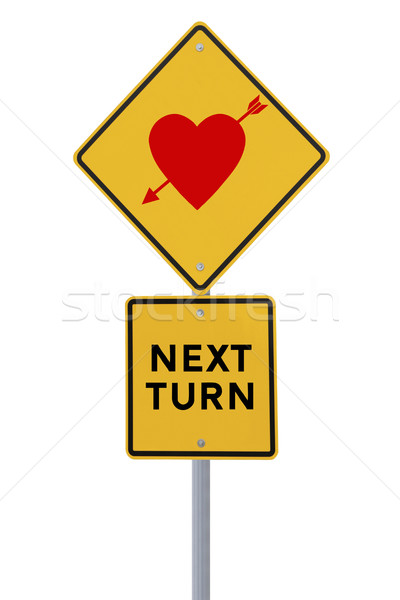 Sevmek sonraki çevirmek yol işareti beyaz kalp Stok fotoğraf © lorenzodelacosta
