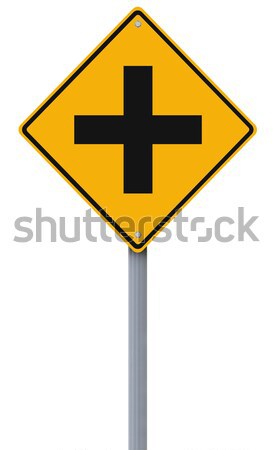 Cruzamento à frente placa sinalizadora atravessar amarelo isolado Foto stock © lorenzodelacosta