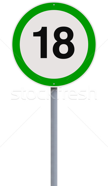 Dezoito limite de velocidade assinar idade acelerar placa sinalizadora Foto stock © lorenzodelacosta