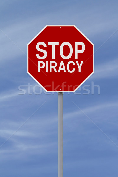 остановки пиратство знак остановки небе синий красный Сток-фото © lorenzodelacosta