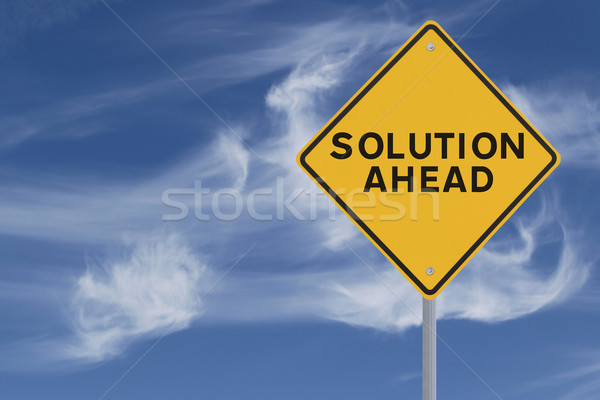 [[stock_photo]]: Solution · panneau · routier · ciel · espace · de · copie · signe