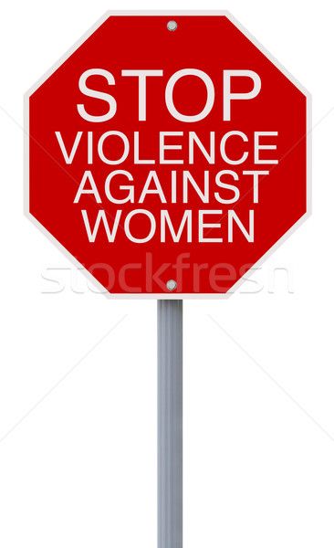 Foto stock: Parada · violencia · mujeres · senal · de · stop · signo · rojo