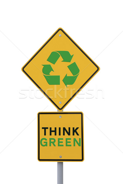 Pense vert panneau routier importance recyclage blanche Photo stock © lorenzodelacosta