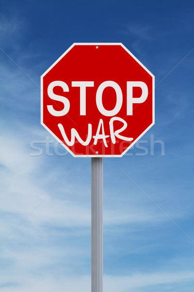 Stockfoto: Stoppen · oorlog · stopteken · teken · Blauw · concept