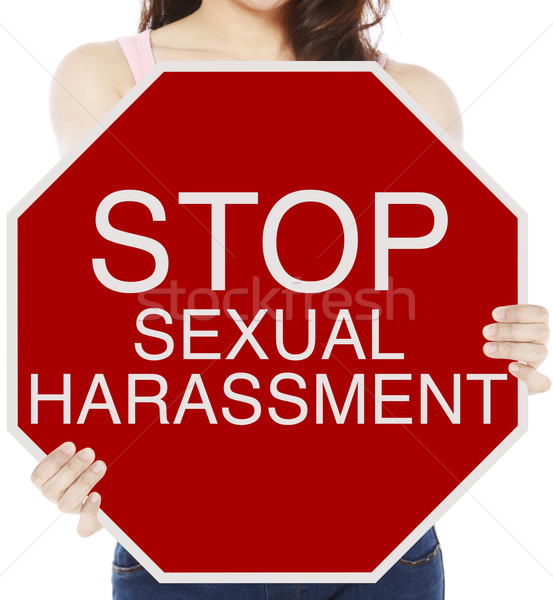 Stoppen sexuelle Belästigung Frau halten Stoppschild Büro Stock foto © lorenzodelacosta