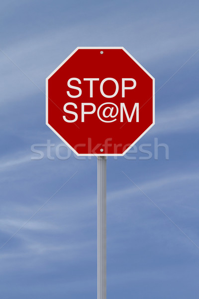 Stockfoto: Stoppen · stopteken · hemel · teken · web · Blauw
