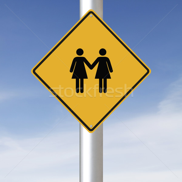 Seks stosunku przed znak drogowy niebo niebieski Zdjęcia stock © lorenzodelacosta