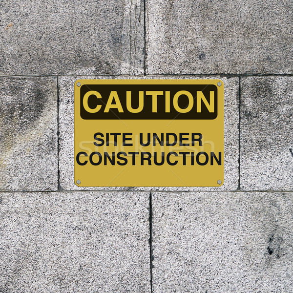 Stock foto: Website · Bau · Sicherheit · Zeichen · Backsteinmauer · Arbeitsplatz