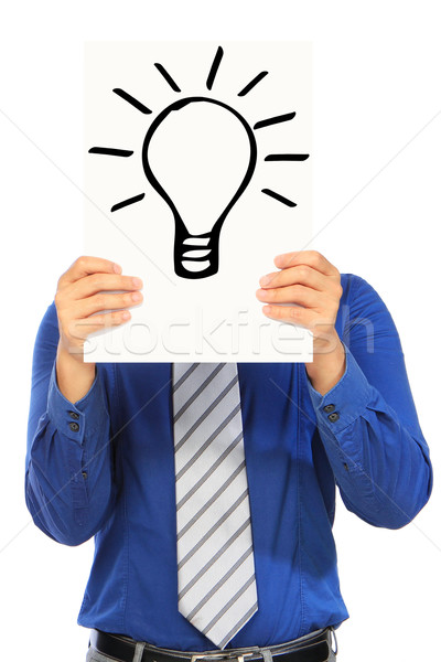 Geistvoll Idee Mann halten Glühlampe Skizze Stock foto © lorenzodelacosta