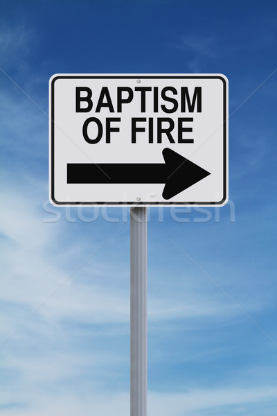 Batismo fogo azul seta placa sinalizadora Foto stock © lorenzodelacosta