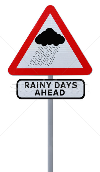 Zdjęcia stock: Deszczowy · przed · znak · drogowy · ostrzeżenie · odizolowany · biały