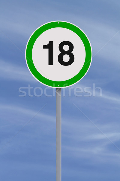 Achttien snelheidslimiet teken leeftijd Blauw snelheid Stockfoto © lorenzodelacosta