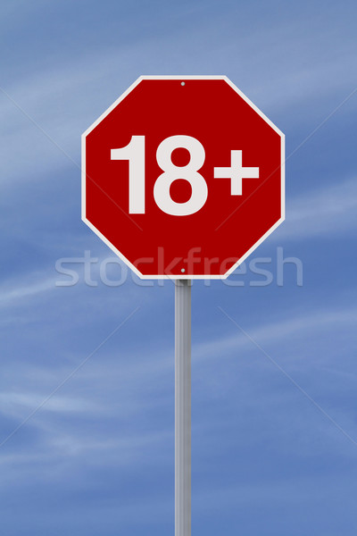 Dezoito sinal de parada azul vermelho placa sinalizadora Foto stock © lorenzodelacosta