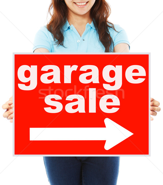 Garage Verkauf auf diese Weise halten Zeichen Stock foto © lorenzodelacosta