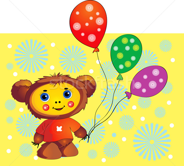 Teddybear holding colored balloons over white Stock photo © lossik