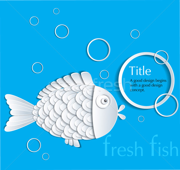 Card with paper fish on a blue background Stock photo © lossik