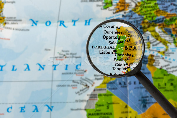 Stockfoto: Kaart · Portugal · vergrootglas · business · wereld · glas
