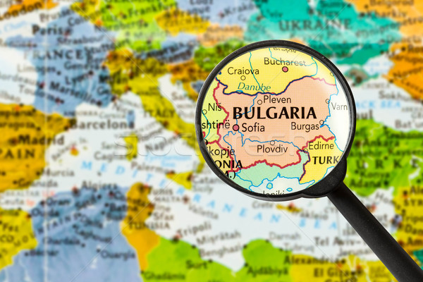 Térkép köztársaság Bulgária nagyító kék utazás Stock fotó © lostation