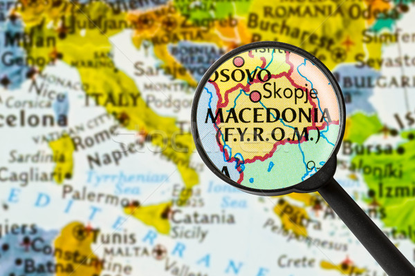 карта республика Македонии увеличительное стекло синий путешествия Сток-фото © lostation