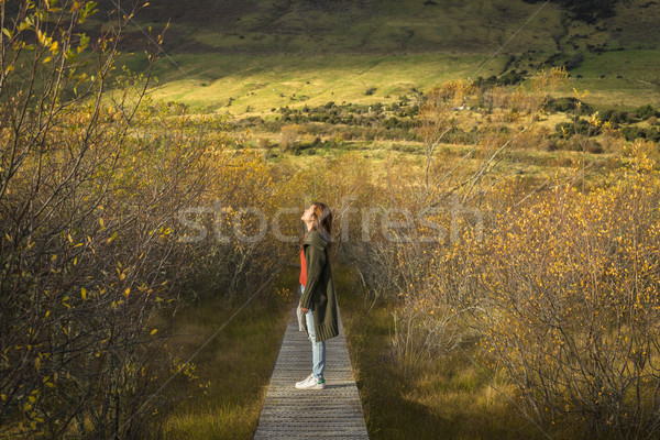 woman walks along boardwalk/path traverses wetlands Stock photo © lostation