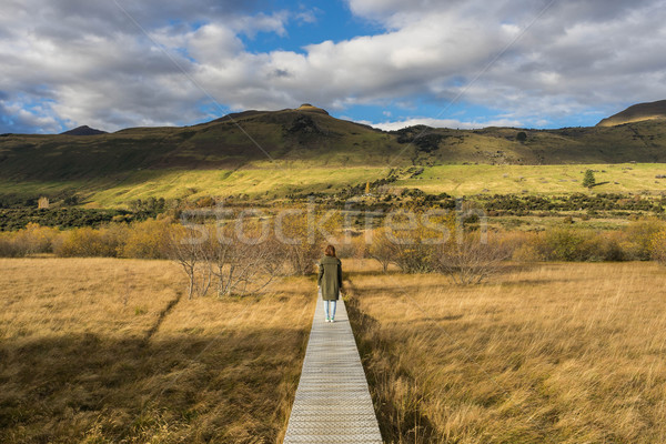 woman walks along boardwalk/path traverses wetlands Stock photo © lostation